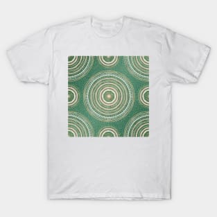 Gold Pink Geometric Doodles Green Gradient Mandala T-Shirt